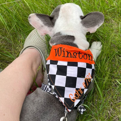 Personalized Racing Check Embroidery Dog Bandana