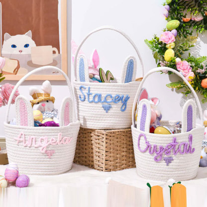 Custom Name Rabbit Ears Cotton Rope Woven Storage Basket