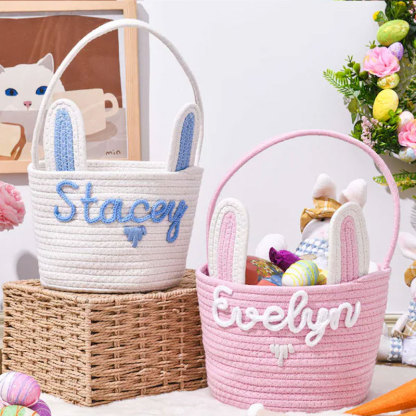Custom Name Rabbit Ears Cotton Rope Woven Storage Basket