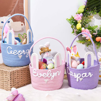 Custom Name Rabbit Ears Cotton Rope Woven Storage Basket