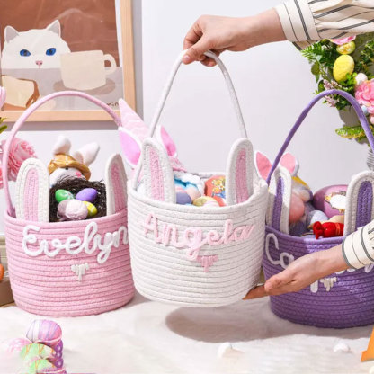 Custom Name Rabbit Ears Cotton Rope Woven Storage Basket