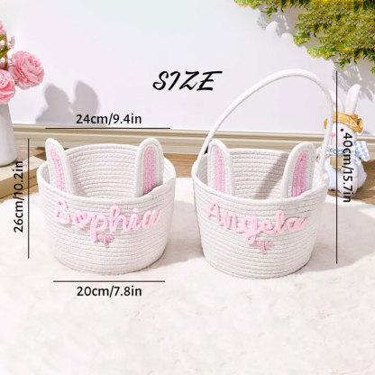 Custom Name Rabbit Ears Cotton Rope Woven Storage Basket