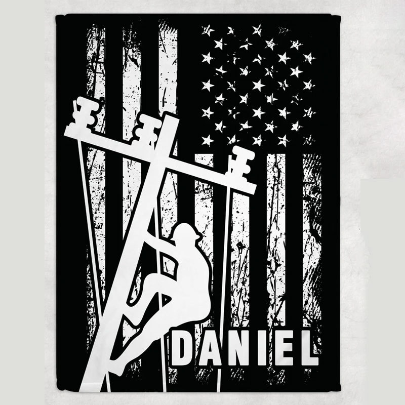 Personalized Lineman US Flag Blanket