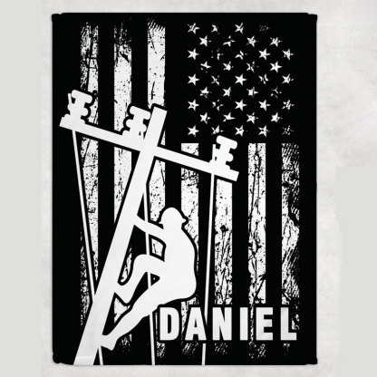 Personalized Lineman US Flag Blanket