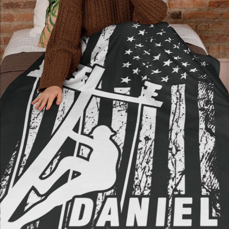 Personalized Lineman US Flag Blanket