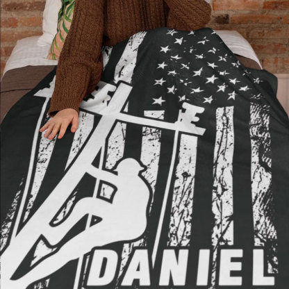 Personalized Lineman US Flag Blanket
