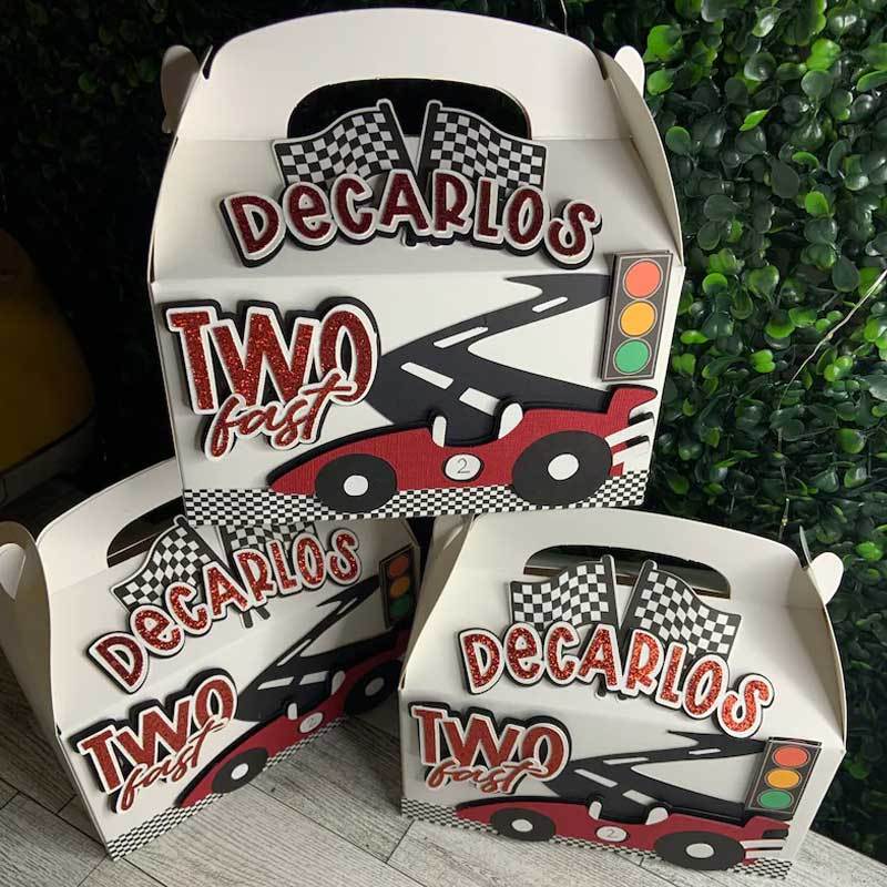Race Car Party Boxes, Custom Speedy Car Party Boxes