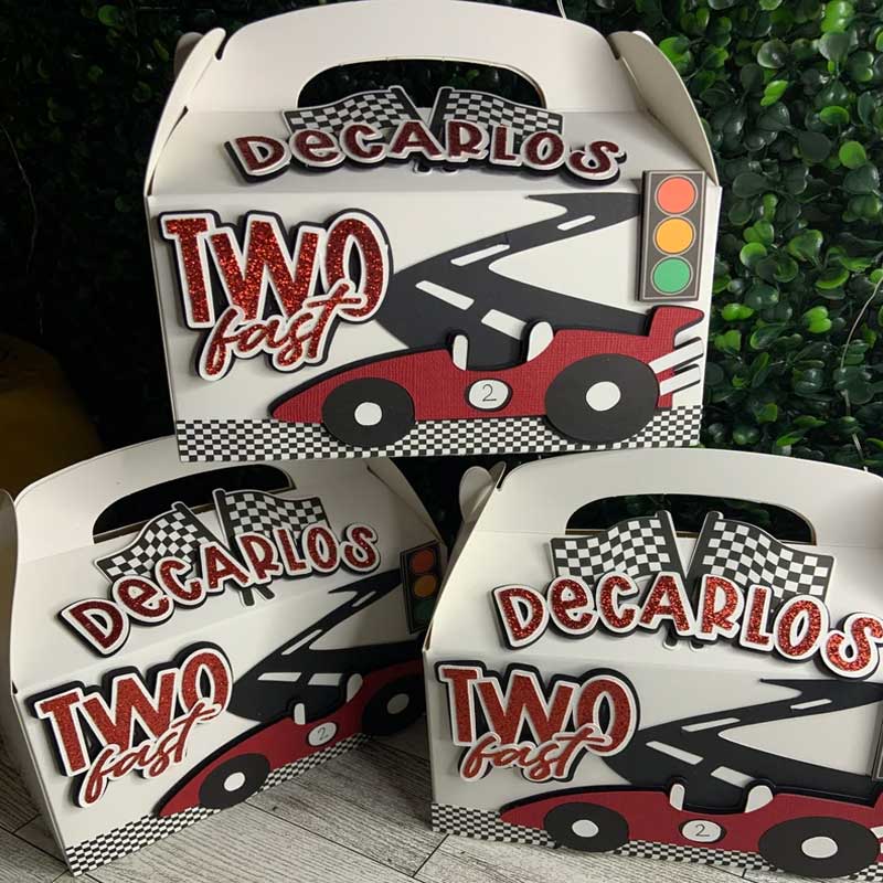 Race Car Party Boxes, Custom Speedy Car Party Boxes