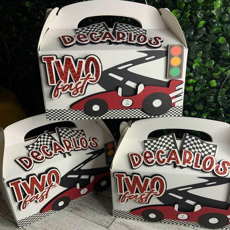 Race Car Party Boxes, Custom Speedy Car Party Boxes