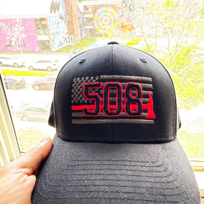 Personalization Thin Red Line Axe Firefighter 3D Station Number Block Cap