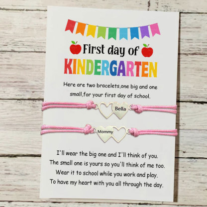 Custom Back to School Engraved Heart Mommy and Me Matching Bracelets