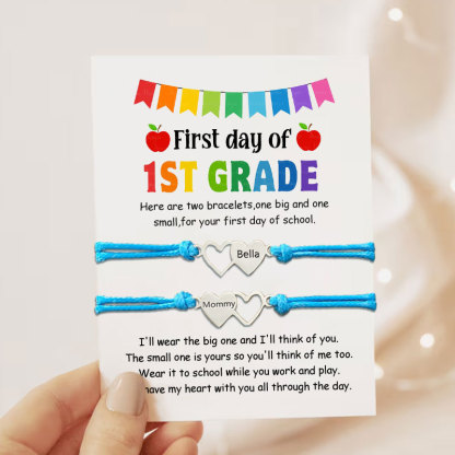 Custom Back to School Engraved Heart Mommy and Me Matching Bracelets