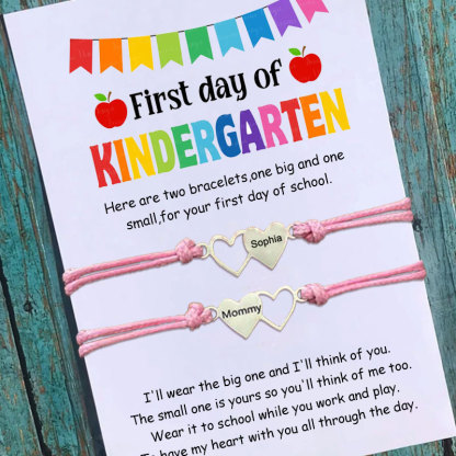 Custom Back to School Engraved Heart Mommy and Me Matching Bracelets