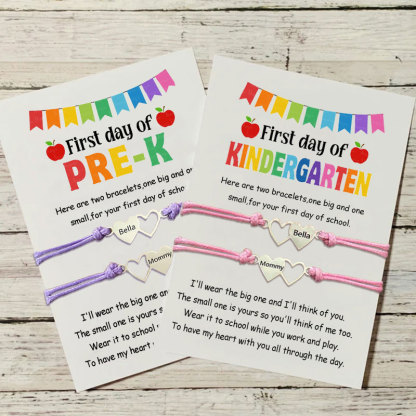 Custom Back to School Engraved Heart Mommy and Me Matching Bracelets