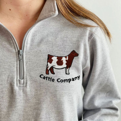 Custom Cattle Livestock Zip Pullover Farm Ranch Embroidery Sweatshirt