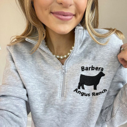 Custom Cattle Livestock Zip Pullover Farm Ranch Embroidery Sweatshirt