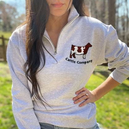 Custom Cattle Livestock Zip Pullover Farm Ranch Embroidery Sweatshirt