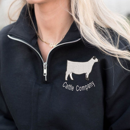 Custom Cattle Livestock Zip Pullover Farm Ranch Embroidery Sweatshirt