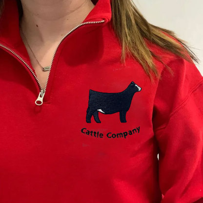 Custom Cattle Livestock Zip Pullover Farm Ranch Embroidery Sweatshirt