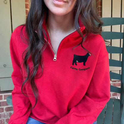 Custom Cattle Livestock Zip Pullover Farm Ranch Embroidery Sweatshirt