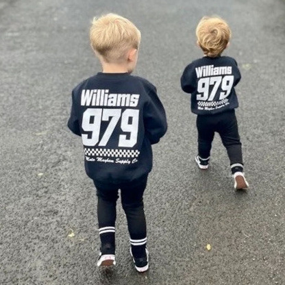 Custom Kids Race Name & Number Motorsport Sweatshirt