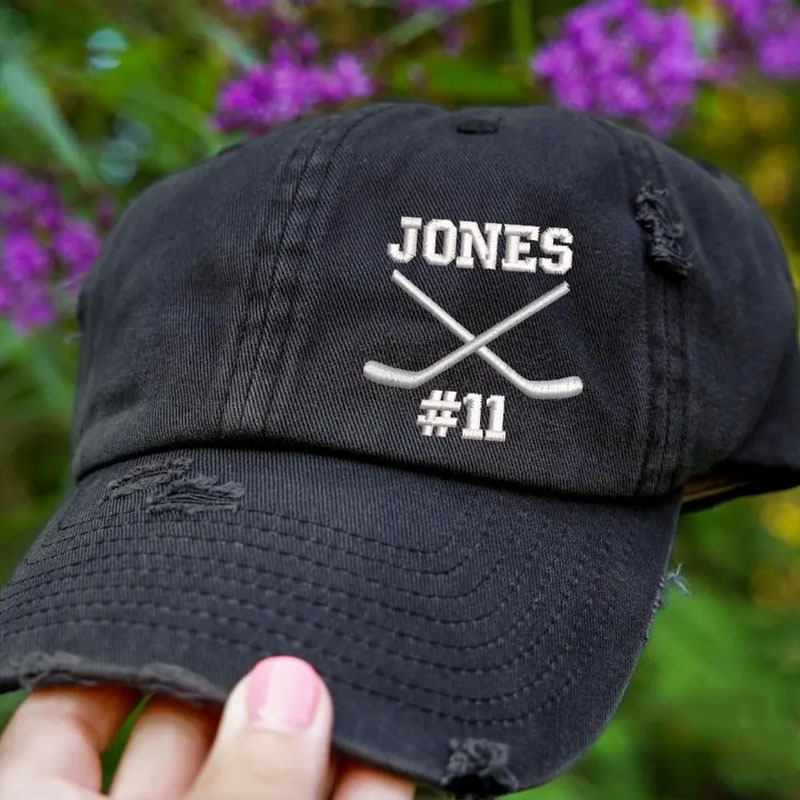 Custom Name And Number Hockey Distressed Baseball Cap
