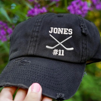 Custom Name And Number Hockey Distressed Baseball Cap