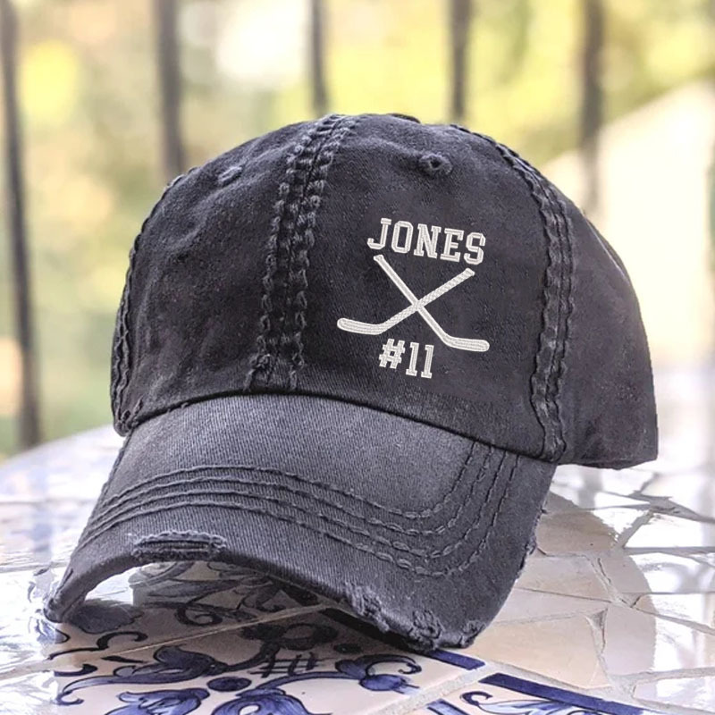 Custom Name And Number Hockey Distressed Baseball Cap