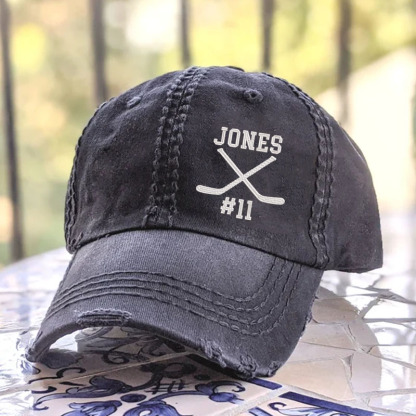 Custom Name And Number Hockey Distressed Baseball Cap