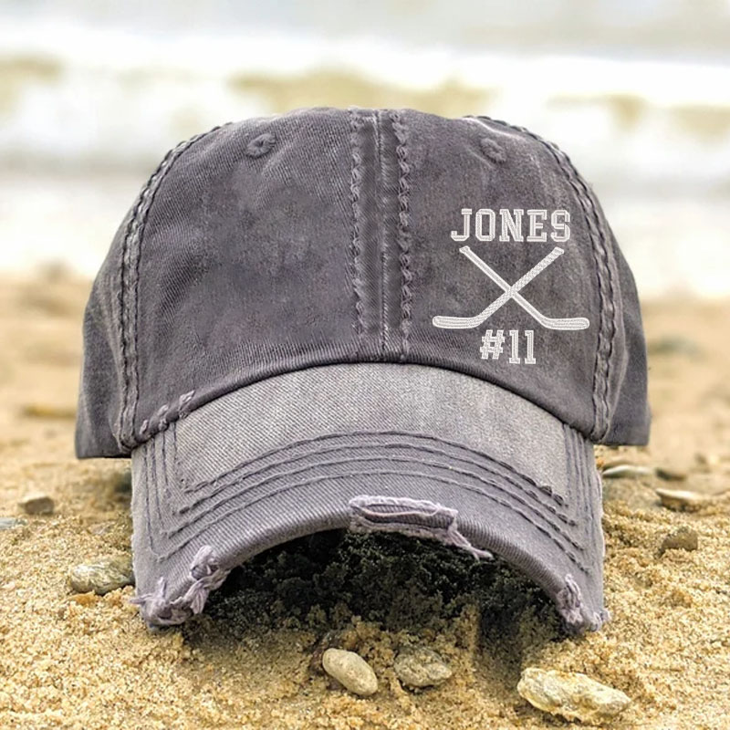 Custom Name And Number Hockey Distressed Baseball Cap