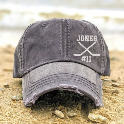 Custom Name And Number Hockey Distressed Baseball Cap