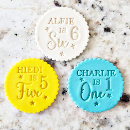 Customizable Name And Number Birthday Cookie Stamps With Star Decoration