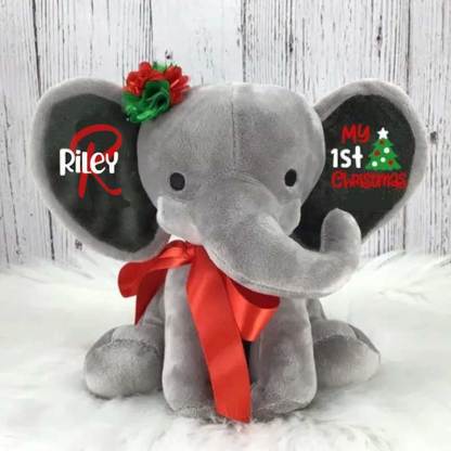 Personalized Christmas Elephant, Merry Christmas Stuffed Animal, My 1st Xmas Gift Elephant-BabyXmas