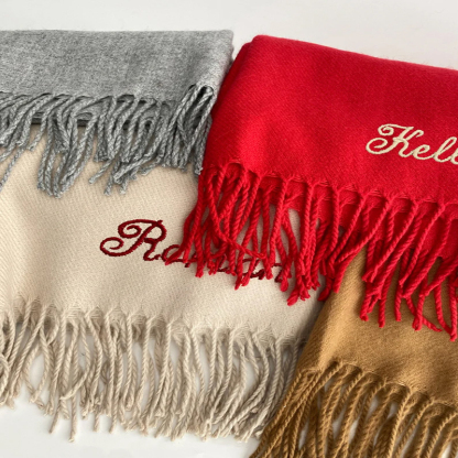 Embroidered Initial scarf woolly scarf 