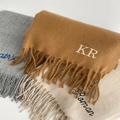 Embroidered Initial scarf woolly scarf 