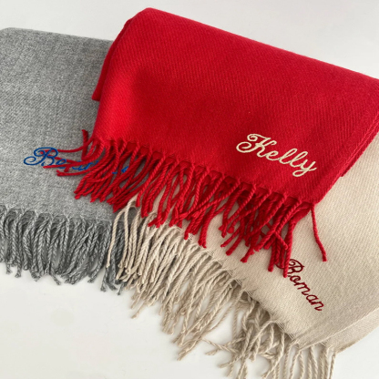 Embroidered Initial scarf woolly scarf 