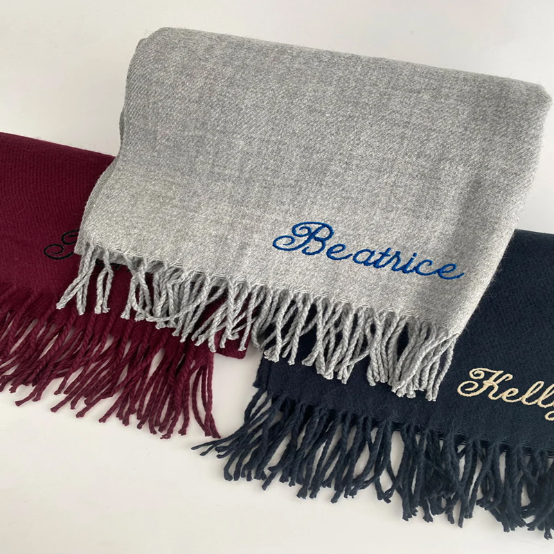 Embroidered Initial scarf woolly scarf 
