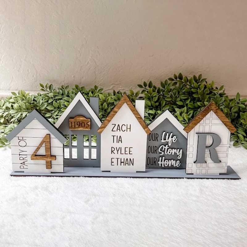 Personalized Grey Houses, Standing House, Shelf Sitter