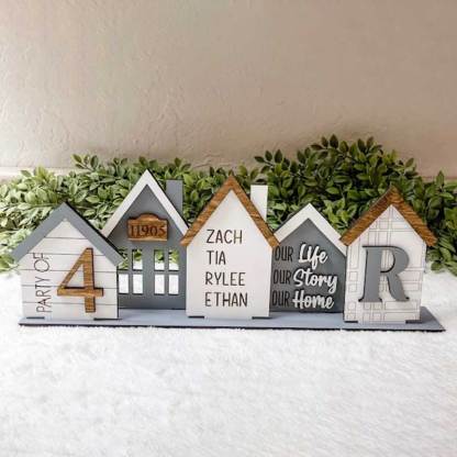 Personalized Grey Houses, Standing House, Shelf Sitter