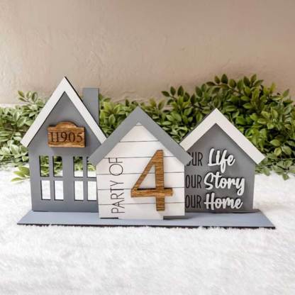 Personalized Grey Houses, Standing House, Shelf Sitter
