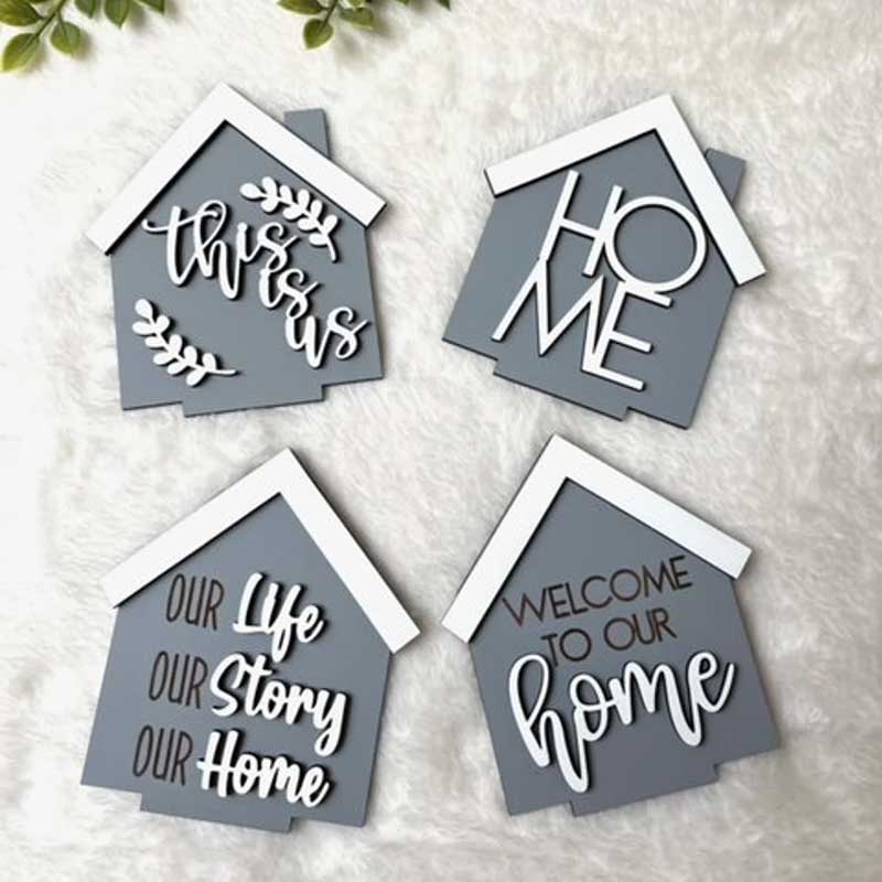 Personalized Grey Houses, Standing House, Shelf Sitter