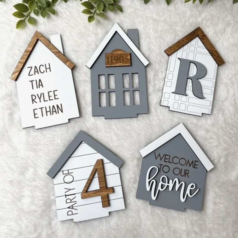 Personalized Grey Houses, Standing House, Shelf Sitter