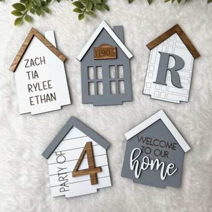 Personalized Grey Houses, Standing House, Shelf Sitter