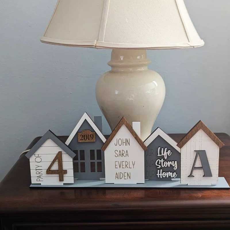 Personalized Grey Houses, Standing House, Shelf Sitter
