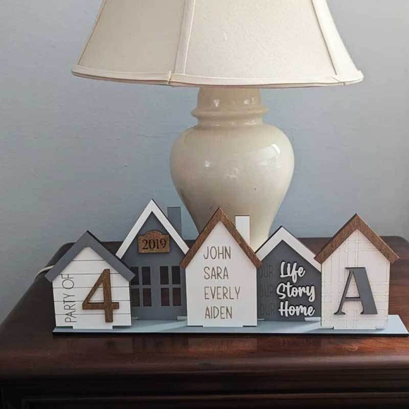 Personalized Grey Houses, Standing House, Shelf Sitter