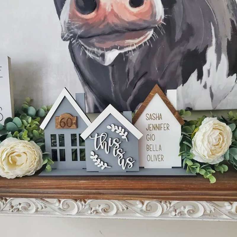 Personalized Grey Houses, Standing House, Shelf Sitter