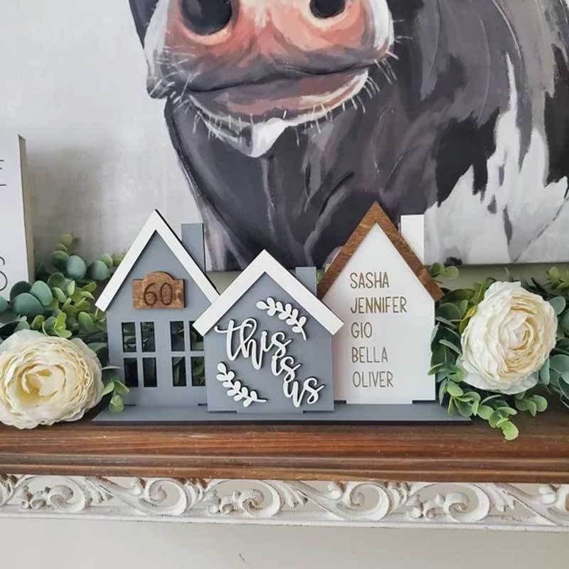 Personalized Grey Houses, Standing House, Shelf Sitter