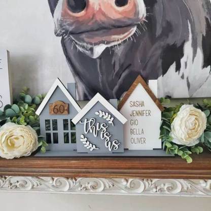 Personalized Grey Houses, Standing House, Shelf Sitter