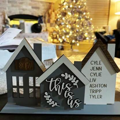 Personalized Grey Houses, Standing House, Shelf Sitter