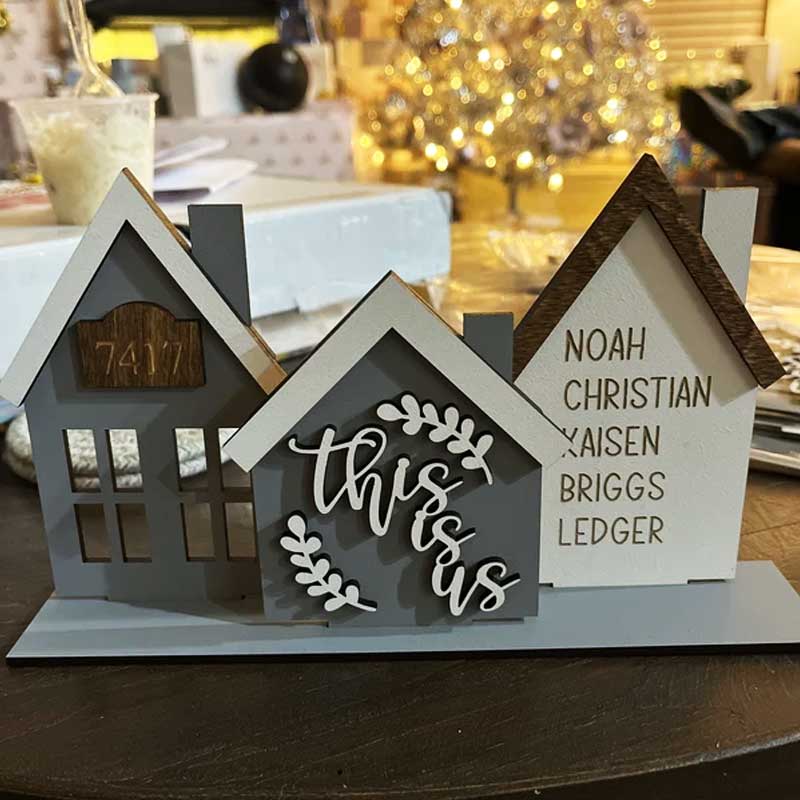 Personalized Grey Houses, Standing House, Shelf Sitter